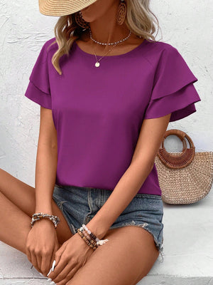 Blusa Feminina Manga Curta com Babado Elegante
