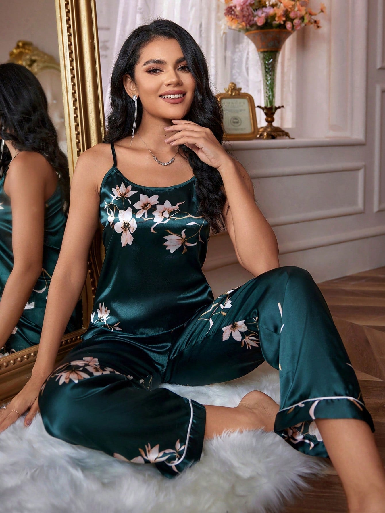 Pijama Feminino Longo de Seda Regatinha e Calça
