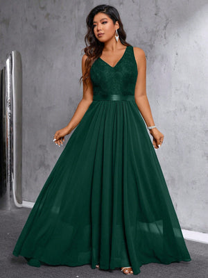 Vestido Longo Plus Size Festa Elegante Decote V