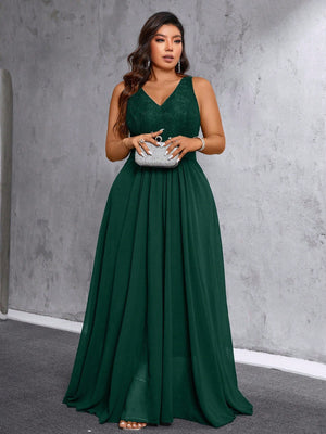Vestido Longo Plus Size Festa Elegante Decote V