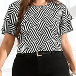 Blusa Feminina Plus Size Gola Redonda Manga em Camadas