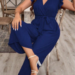 Macacão Feminino Plus Size Decote V Manga com Babado
