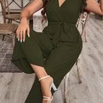 Macacão Feminino Plus Size Decote V Manga com Babado