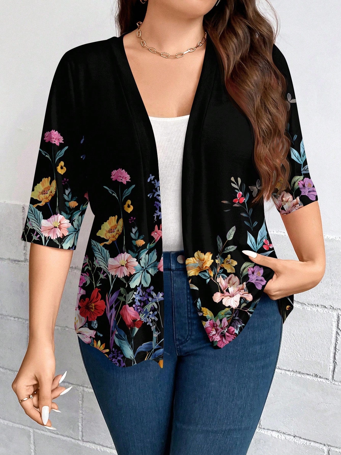 Casaco Leve de Malha Feminino Plus Size Meia Manga