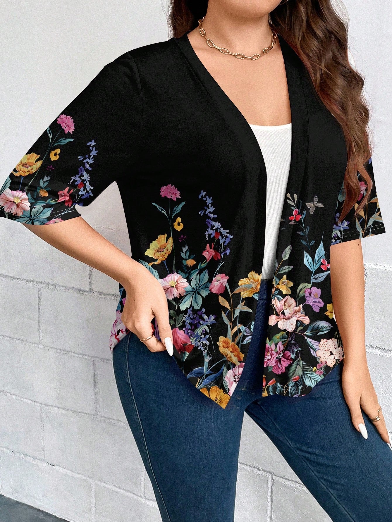 Casaco Leve de Malha Feminino Plus Size Meia Manga