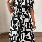 Vestido Feminino Midi Plus Size Gola Camisa Geométrico