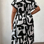 Vestido Feminino Midi Plus Size Gola Camisa Geométrico