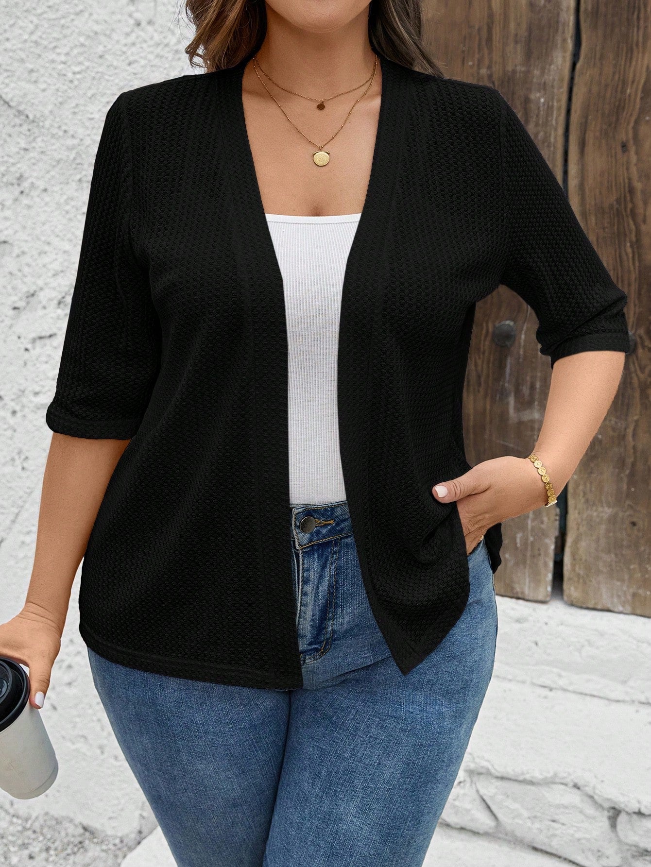 Casaco de Malha Feminino Meia Manga Plus Size