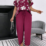 Conjunto Feminino Plus Size Manga Curta Calça Soltinha