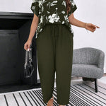 Conjunto Feminino Plus Size Manga Curta Calça Soltinha