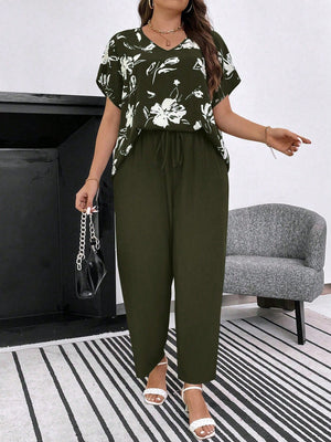 Conjunto Feminino Plus Size Manga Curta Calça Soltinha