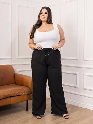 Calça Pantalona Feminina Plus Size Elegante Confortavael Costura Reforçada