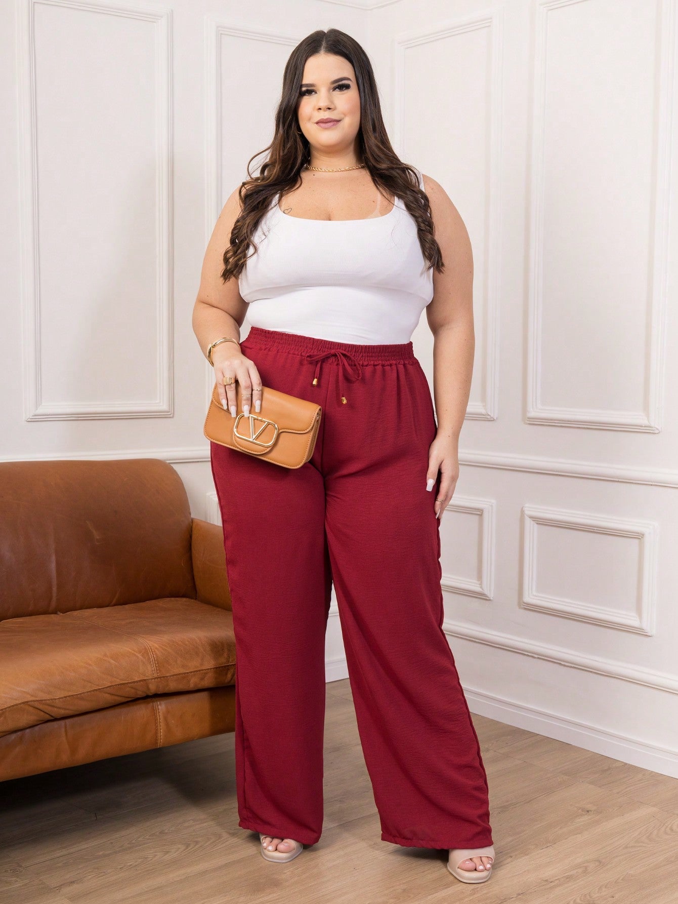 Calça Pantalona Feminina Plus Size Elegante Confortavael Costura Reforçada