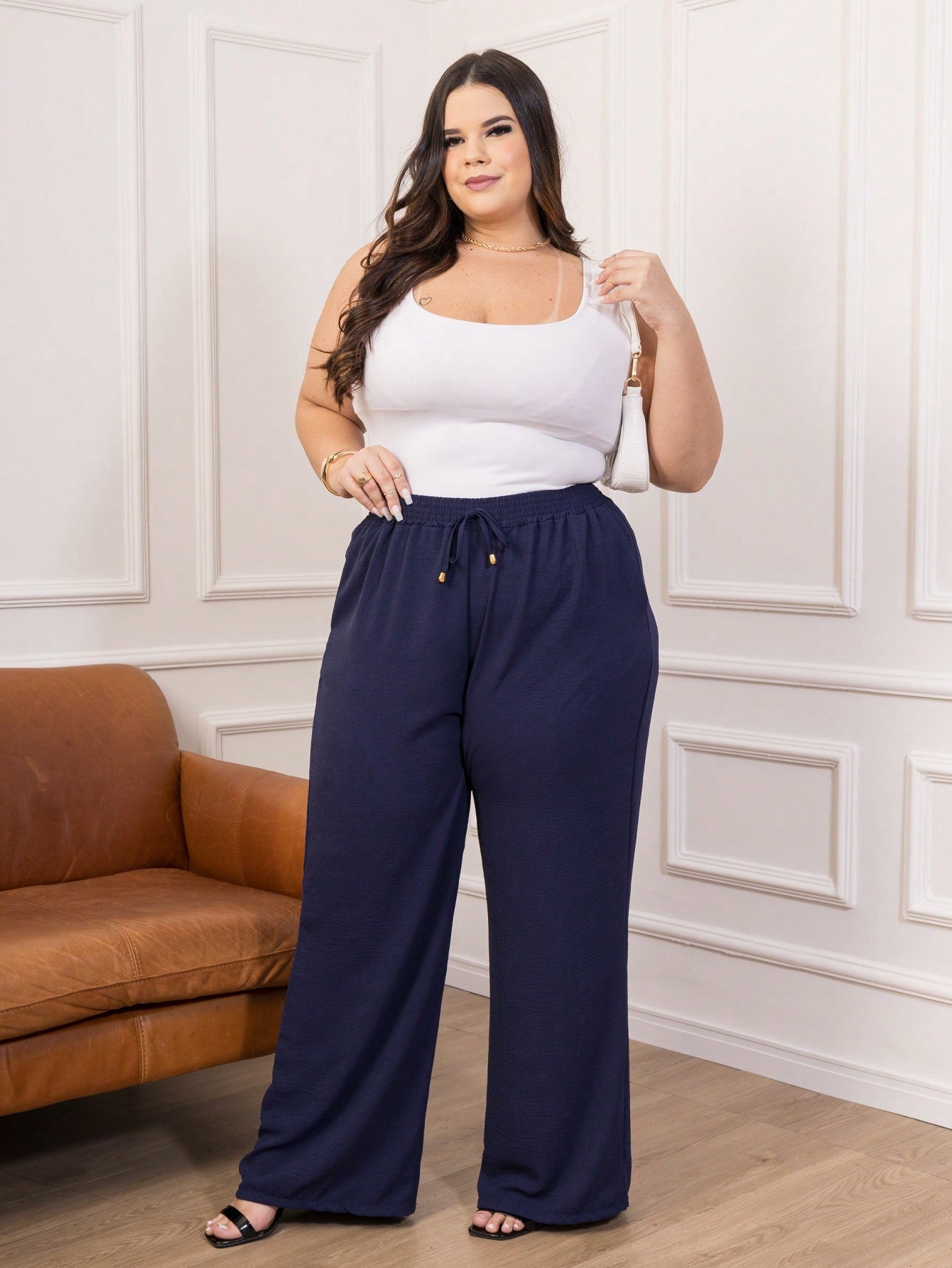 Calça Pantalona Feminina Plus Size Elegante Confortavael Costura Reforçada