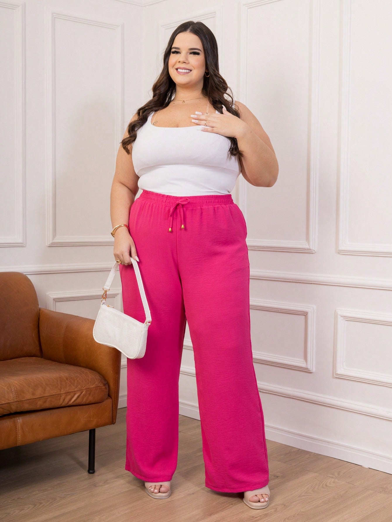 Calça Pantalona Feminina Plus Size Elegante Confortavael Costura Reforçada