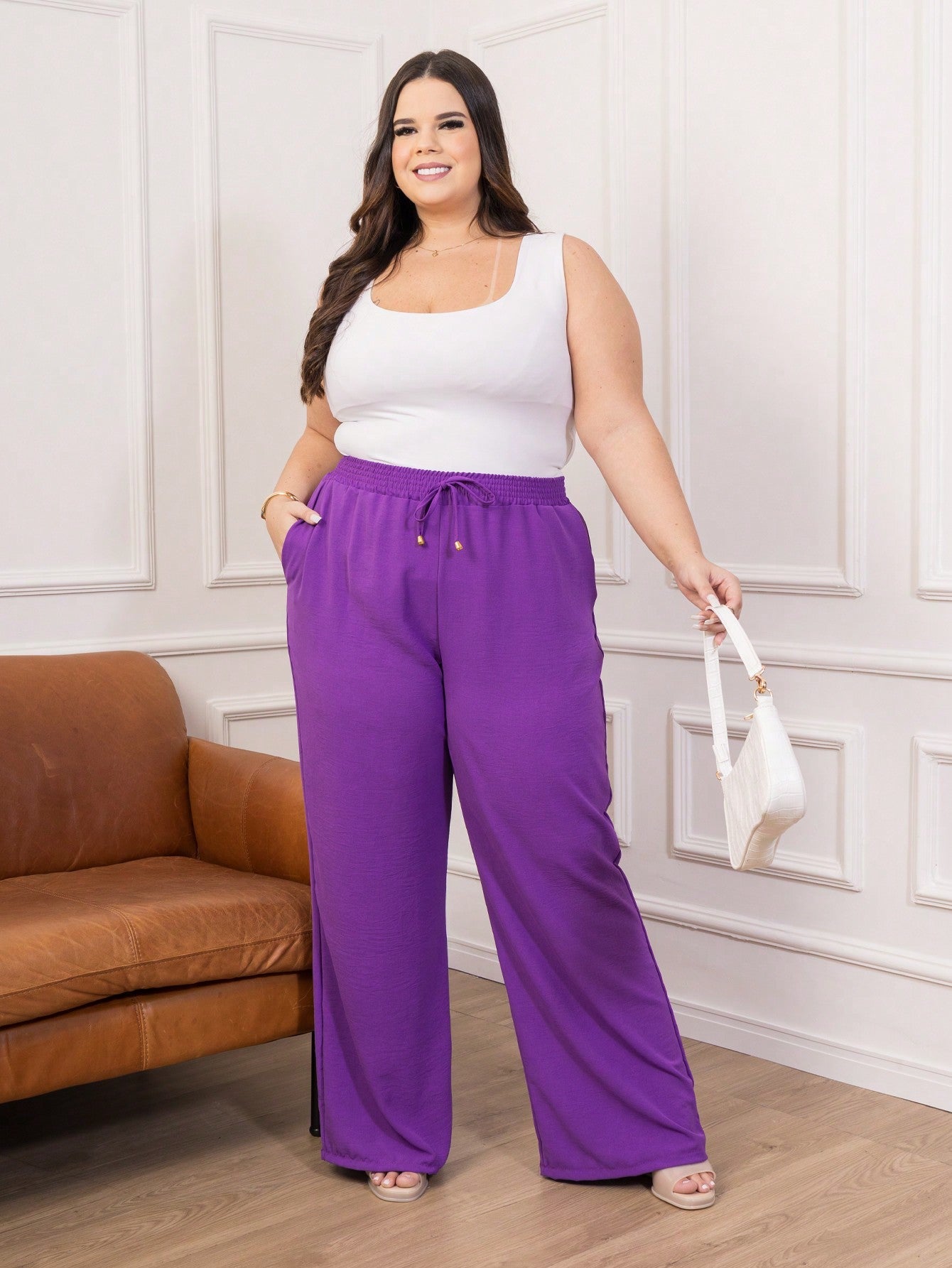 Calça Pantalona Feminina Plus Size Elegante Confortavael Costura Reforçada
