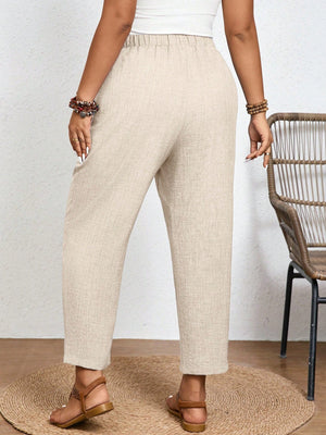 Frenchy Calça Casual de Cor Sólida Plus Size com Cintura Elástica e Bolsos Diagonais
