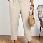 Frenchy Calça Casual de Cor Sólida Plus Size com Cintura Elástica e Bolsos Diagonais