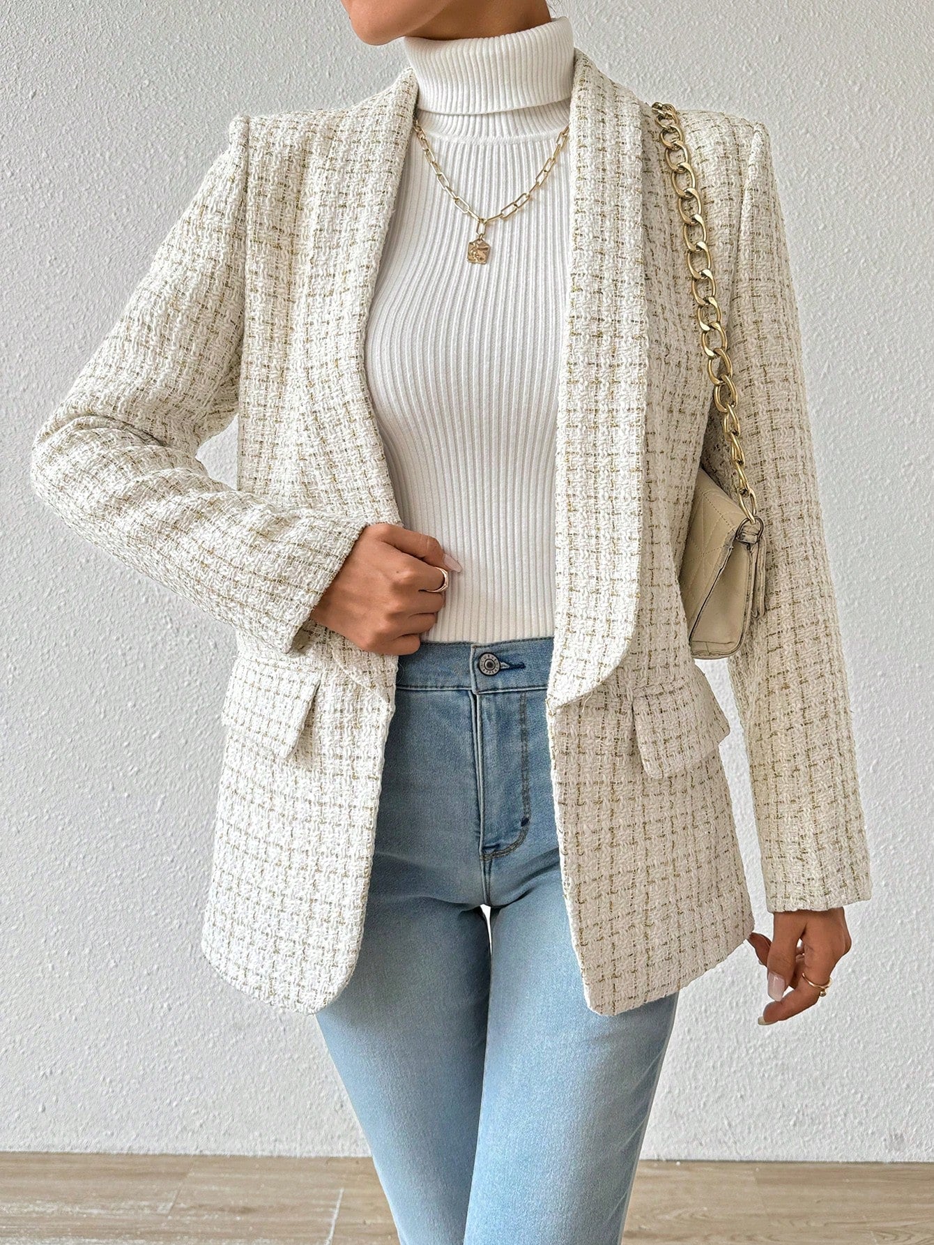 Blazer Feminino de Lã Xadrez