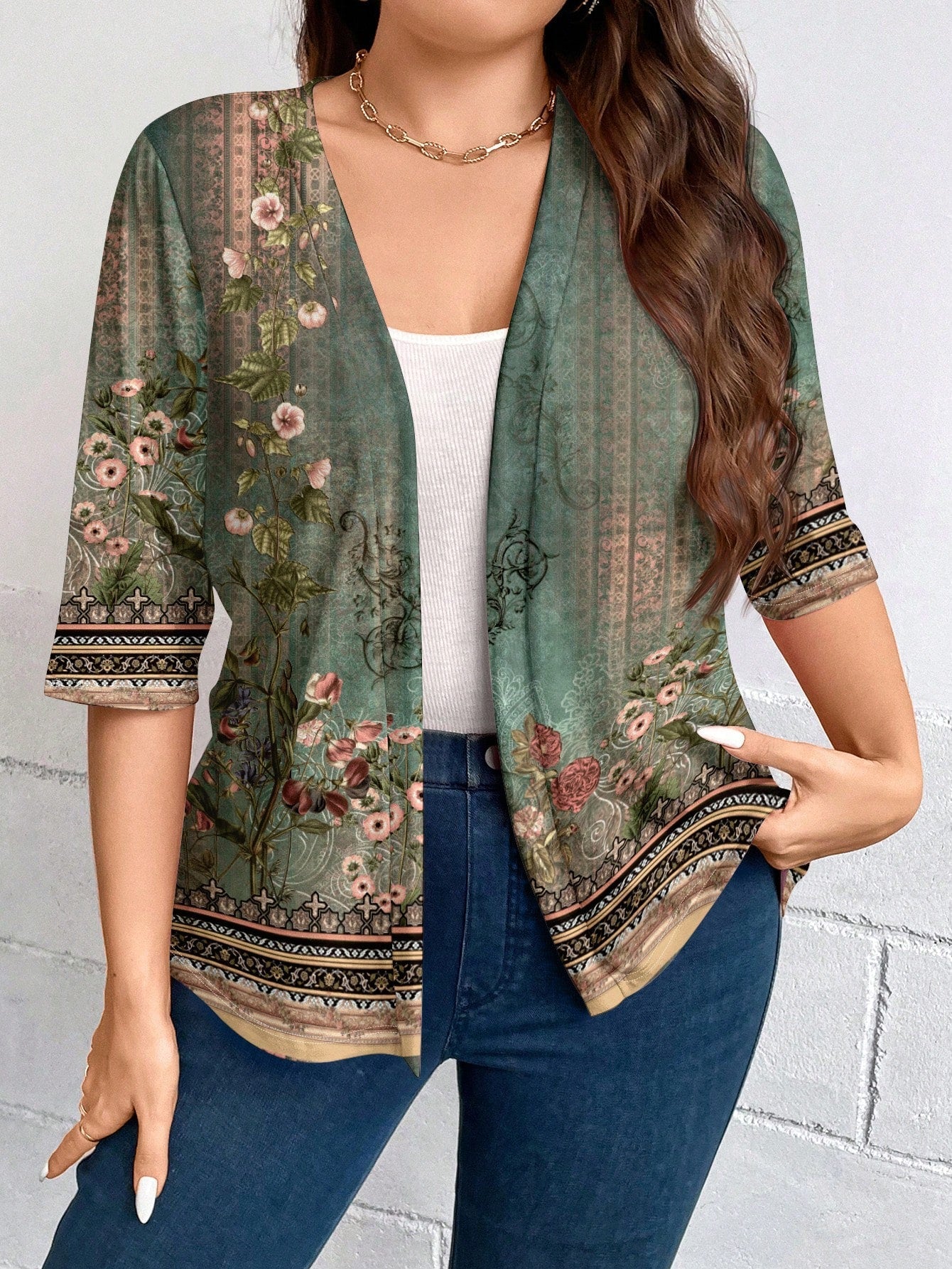 Casaco Leve de Malha Feminino Plus Size Meia Manga