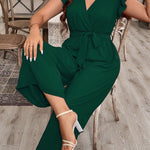 Macacão Feminino Plus Size Decote V Manga com Babado
