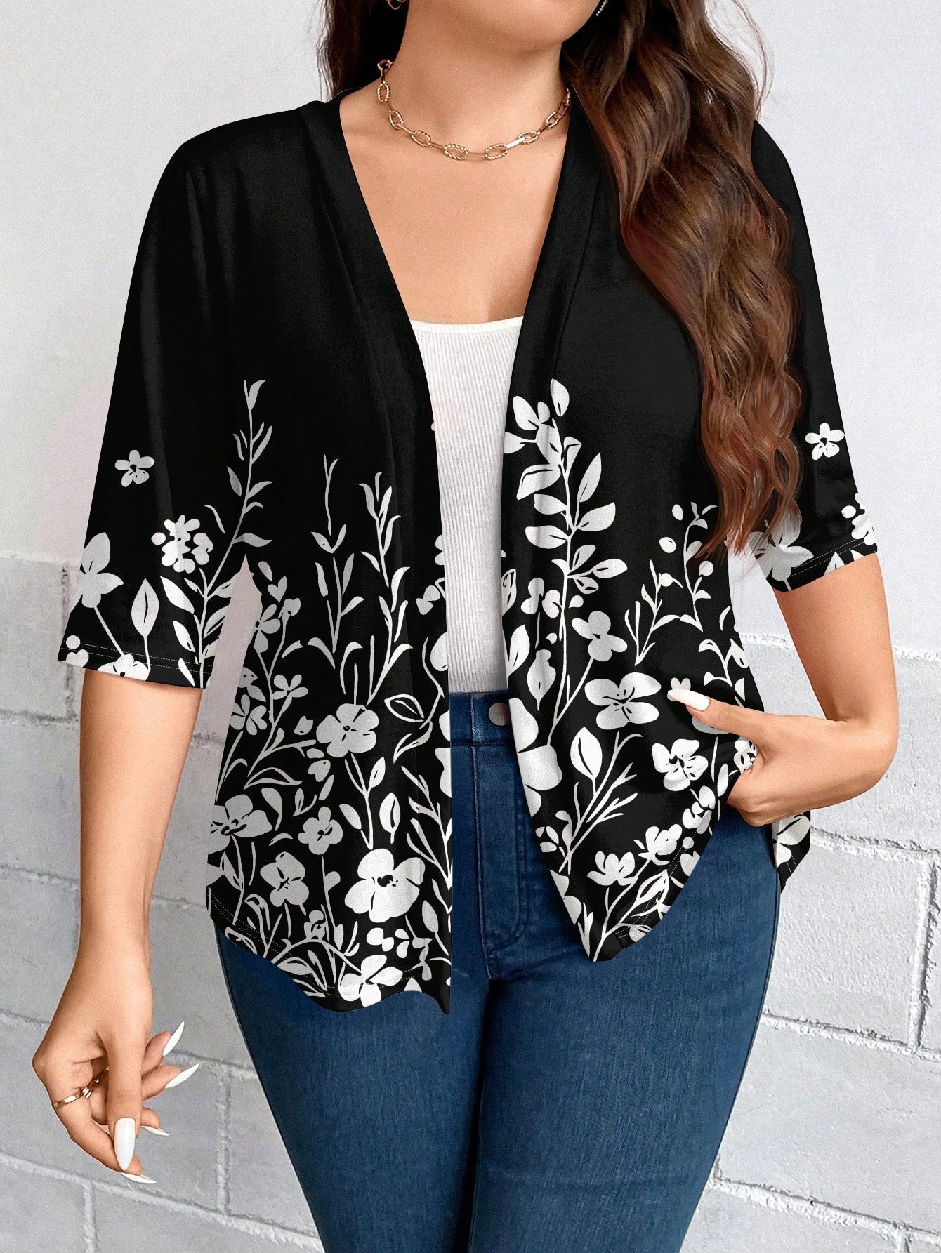 Casaco Leve de Malha Feminino Plus Size Meia Manga