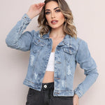 Jaqueta Jeans Feminina Lavagem Clara Curta