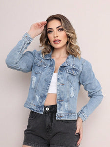 Jaqueta Jeans Feminina Lavagem Clara Curta