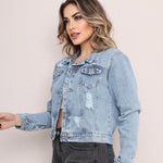 Jaqueta Jeans Feminina Lavagem Clara Curta