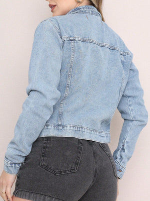 Jaqueta Jeans Feminina Lavagem Clara Curta