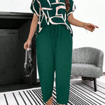 Conjunto Feminino Plus Size Manga Curta Calça Soltinha