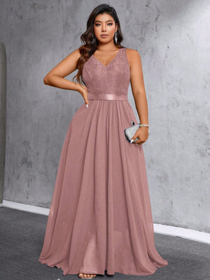 Vestido Longo Plus Size Festa Elegante Decote V