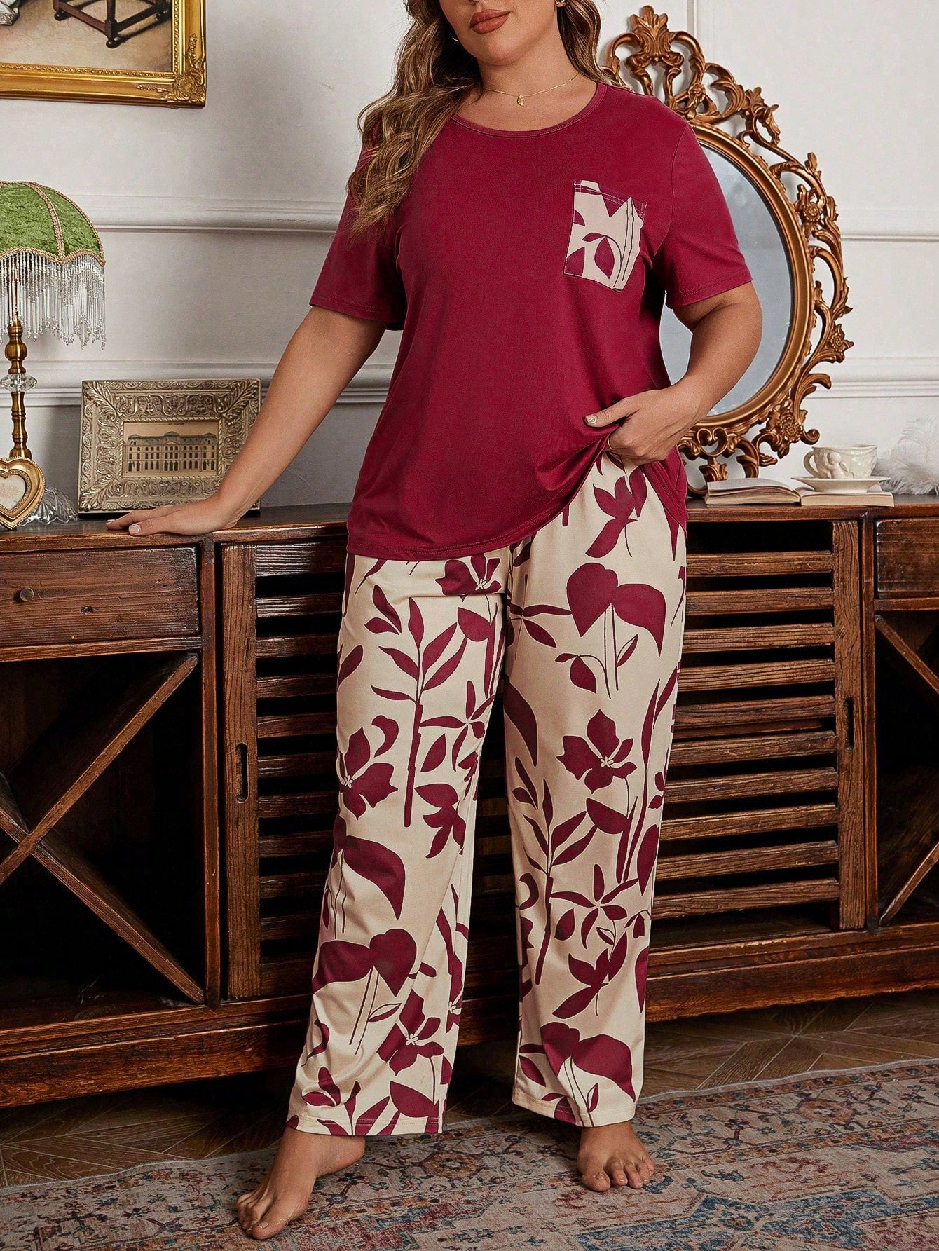Pijama Longo Feminino Plus Size Estampa Floral
