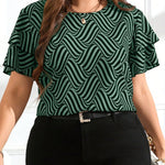 Blusa Feminina Plus Size Gola Redonda Manga em Camadas