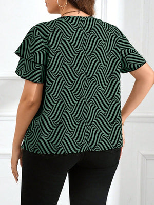 Blusa Feminina Plus Size Gola Redonda Manga em Camadas