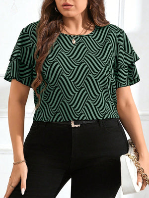 Blusa Feminina Plus Size Gola Redonda Manga em Camadas
