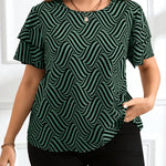 Blusa Feminina Plus Size Gola Redonda Manga em Camadas