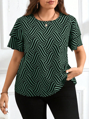 Blusa Feminina Plus Size Gola Redonda Manga em Camadas