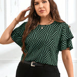 Blusa Feminina Plus Size Gola Redonda Manga em Camadas