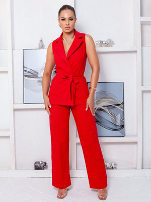 Conjunto Colete de Linho Alfaiataria e Calça Pantalona