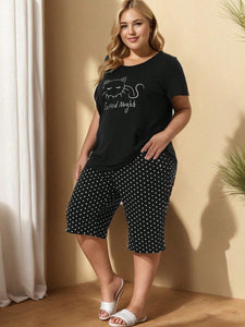 Pijama Feminino Plus Size Capri e Blusa Gatinho
