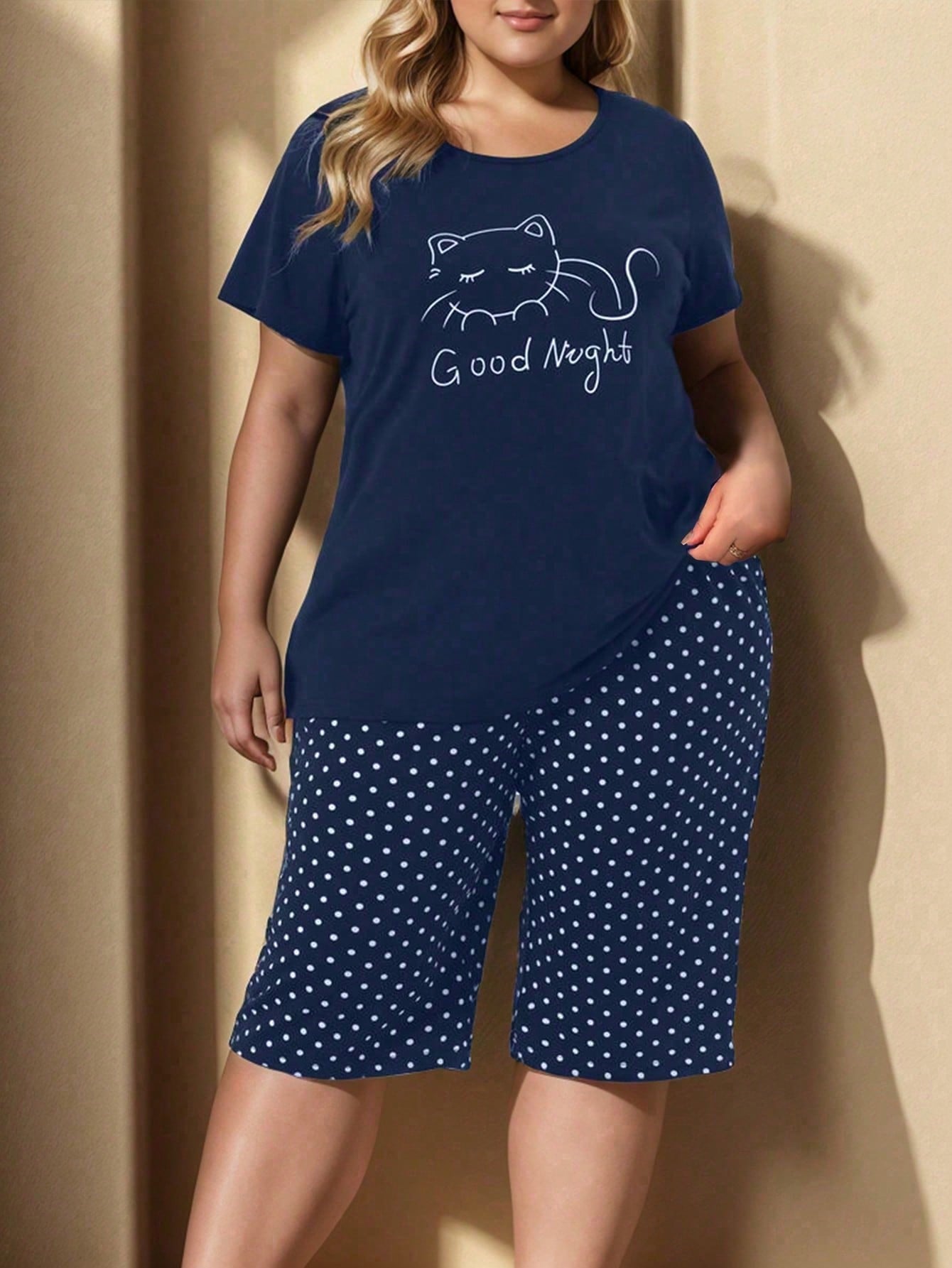 Pijama Feminino Plus Size Capri e Blusa Gatinho