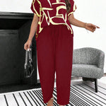Conjunto Feminino Plus Size Manga Curta Calça Soltinha