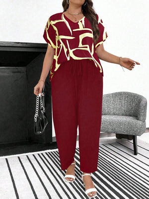 Conjunto Feminino Plus Size Manga Curta Calça Soltinha