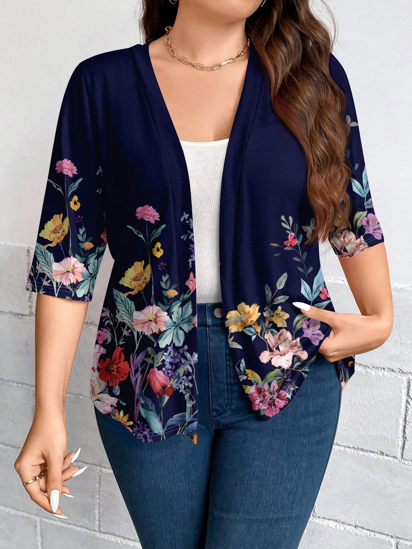 Casaco Leve de Malha Feminino Plus Size Meia Manga