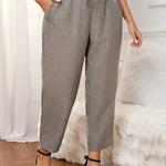 Frenchy Calça Casual de Cor Sólida Plus Size com Cintura Elástica e Bolsos Diagonais