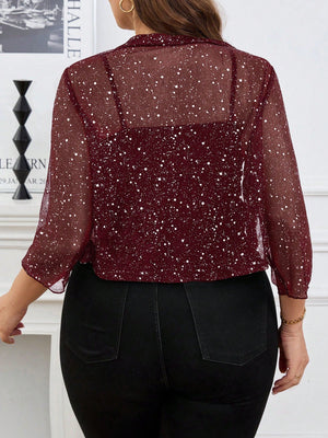 Casaco Meia Manga Tule com Brilho Feminino Plus Size