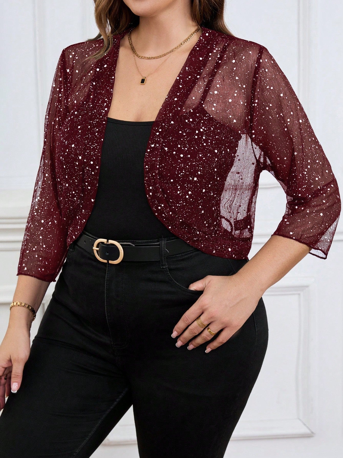 Casaco Meia Manga Tule com Brilho Feminino Plus Size