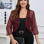 Casaco Meia Manga Tule com Brilho Feminino Plus Size