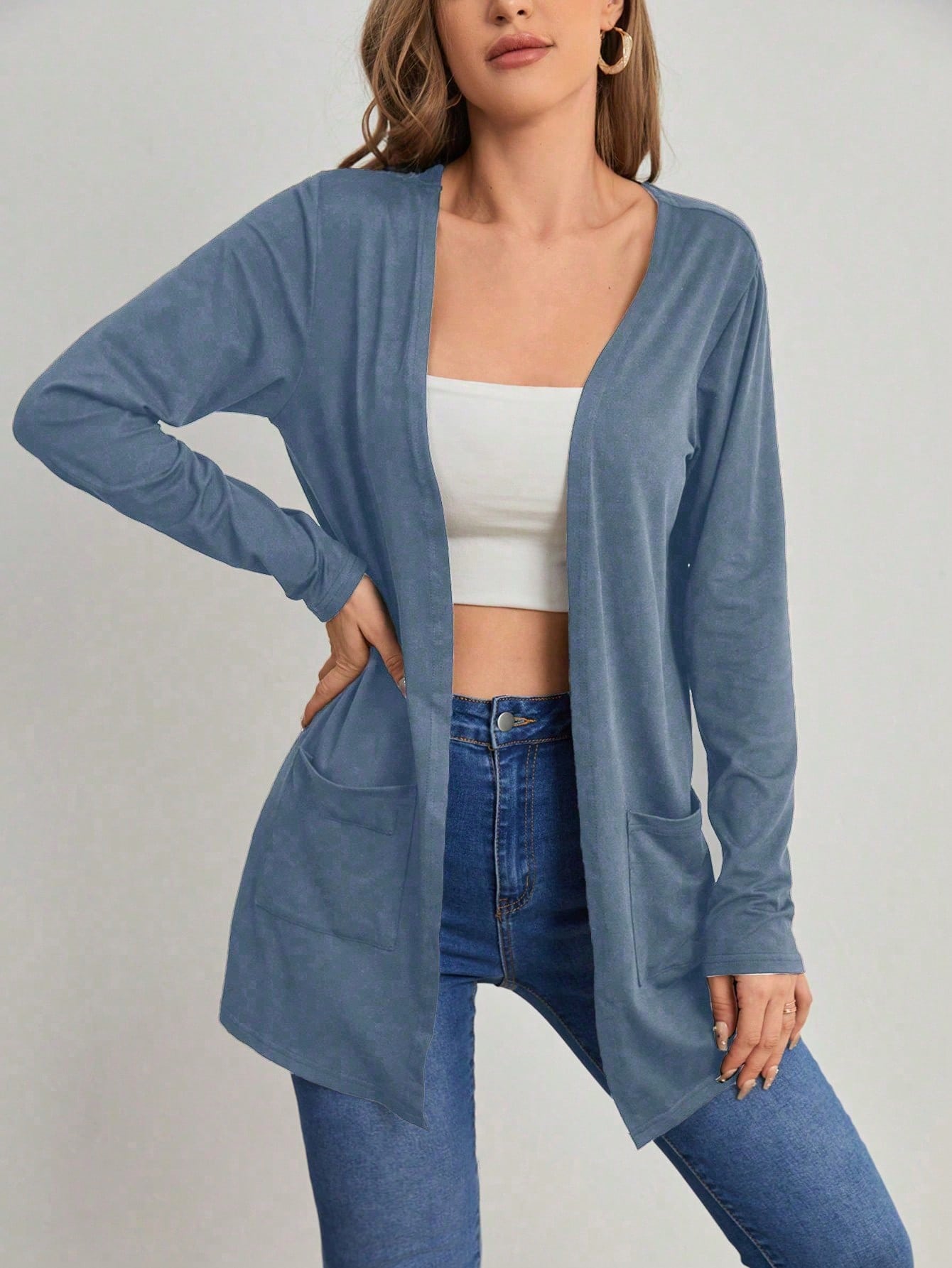 Casaco Cardigan Feminino Manga Longa com Bolso